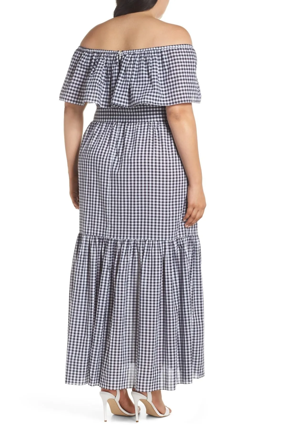 Chelsea28 OTS SPLIT FRONT GINGHAM PLAID MAXI DRESS