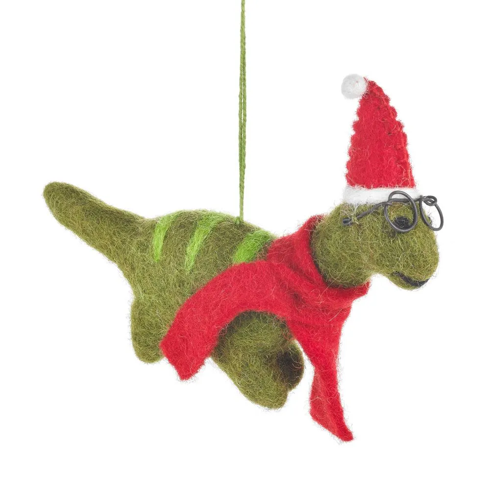 Christmas Dinosaur with Glasses Ornament