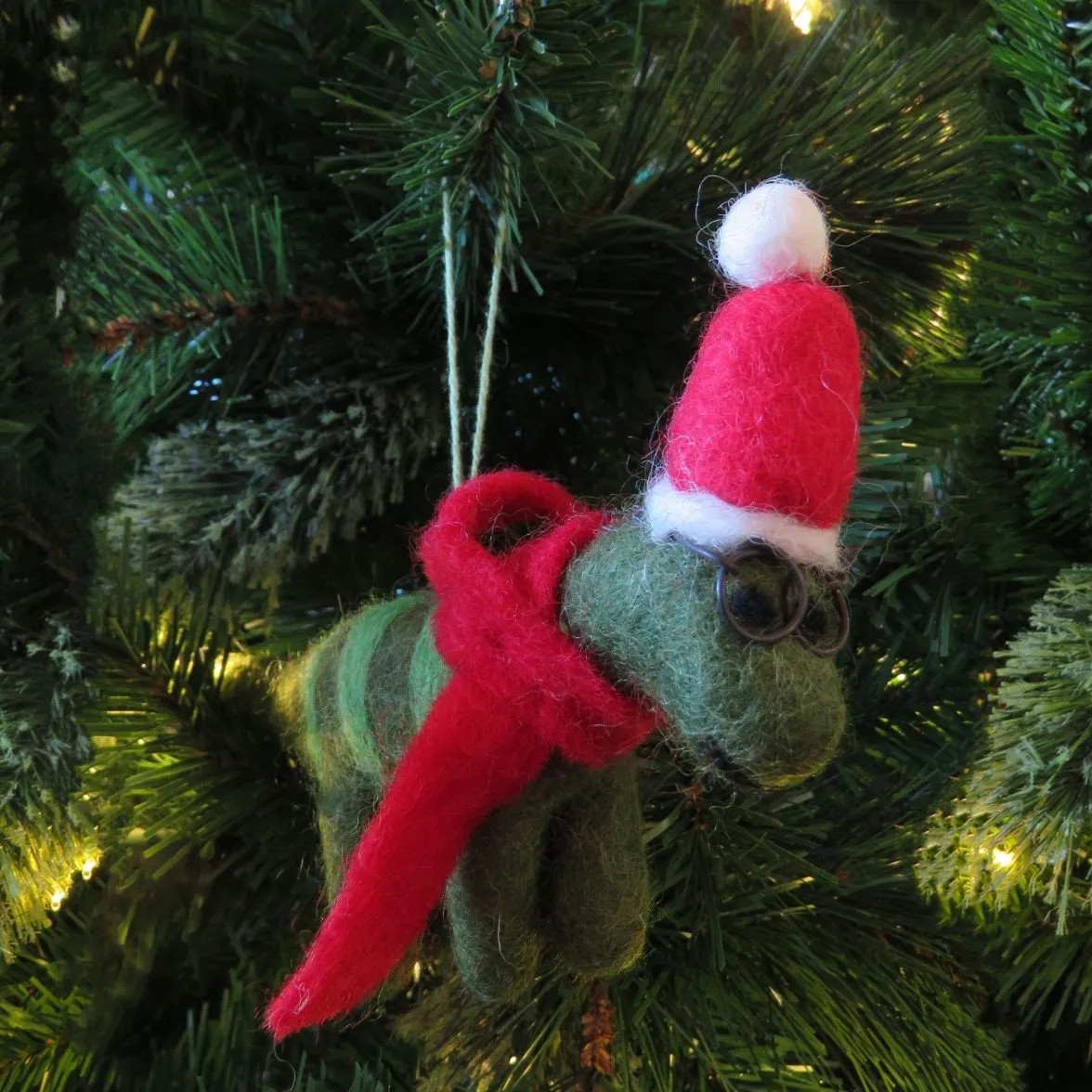 Christmas Dinosaur with Glasses Ornament