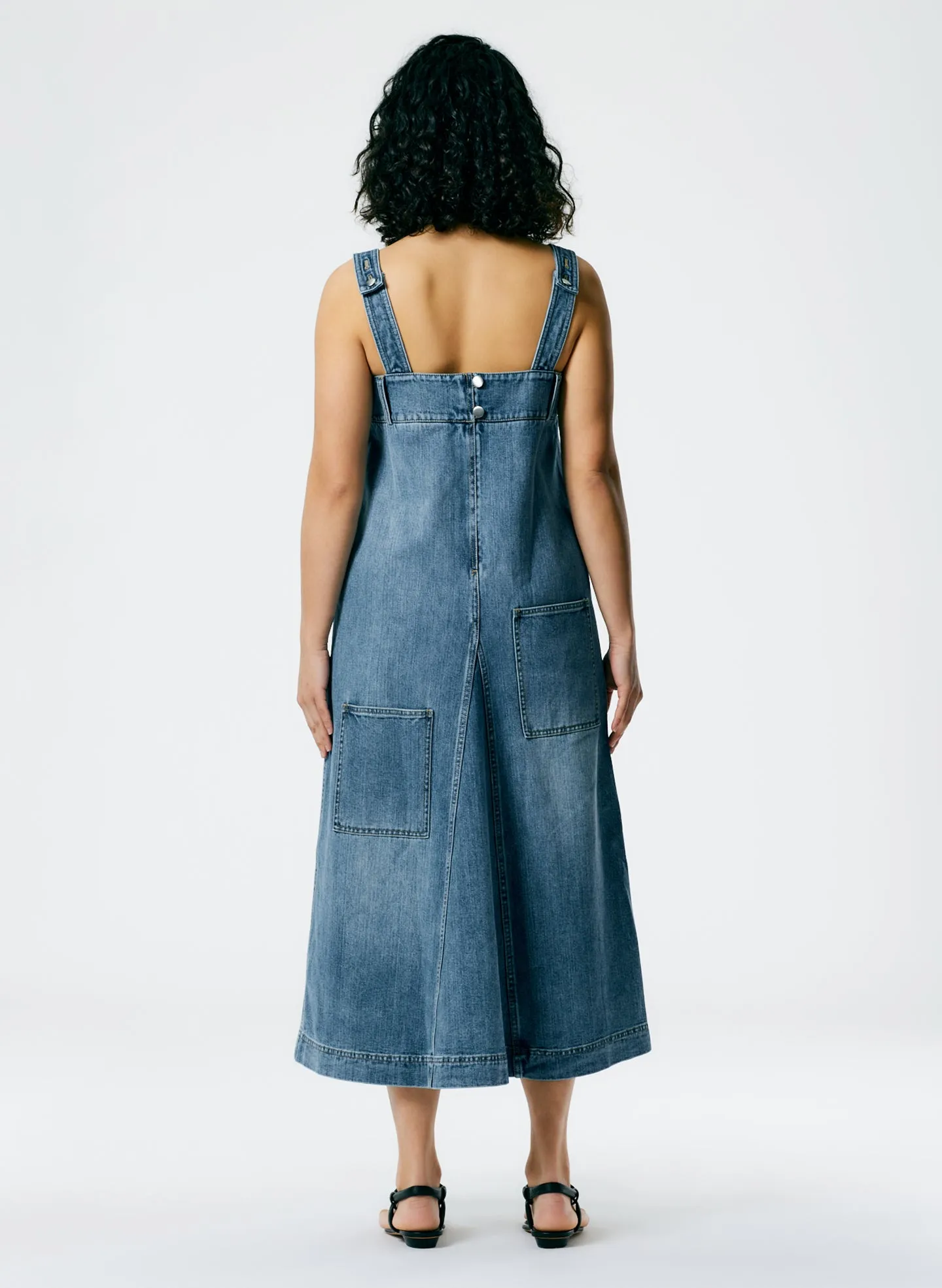 Classic Wash Denim Midi Overall Dress