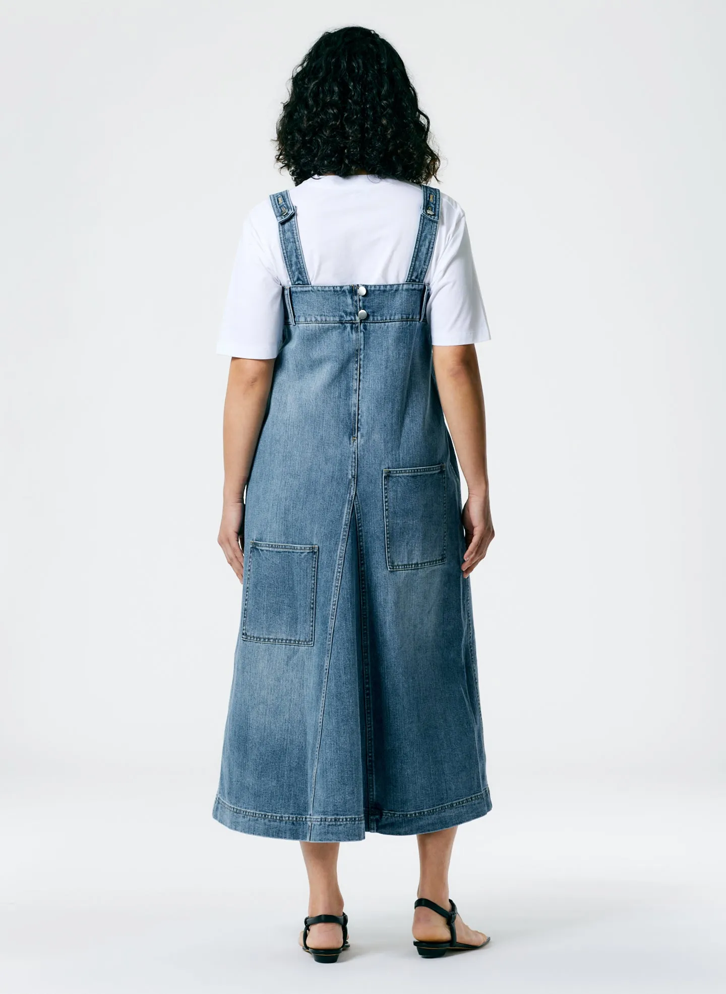 Classic Wash Denim Midi Overall Dress