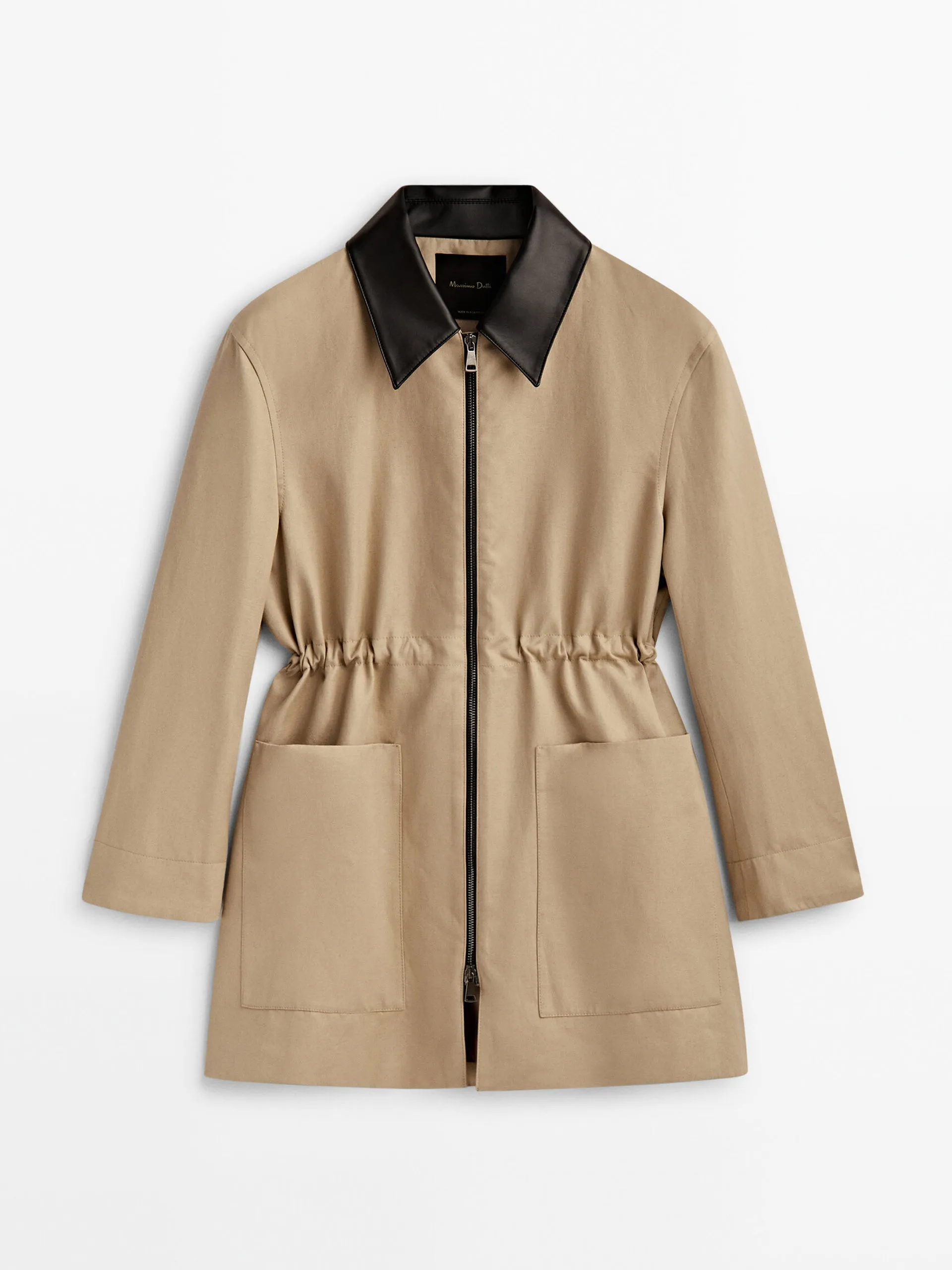 Contrast collar beige parka jacket