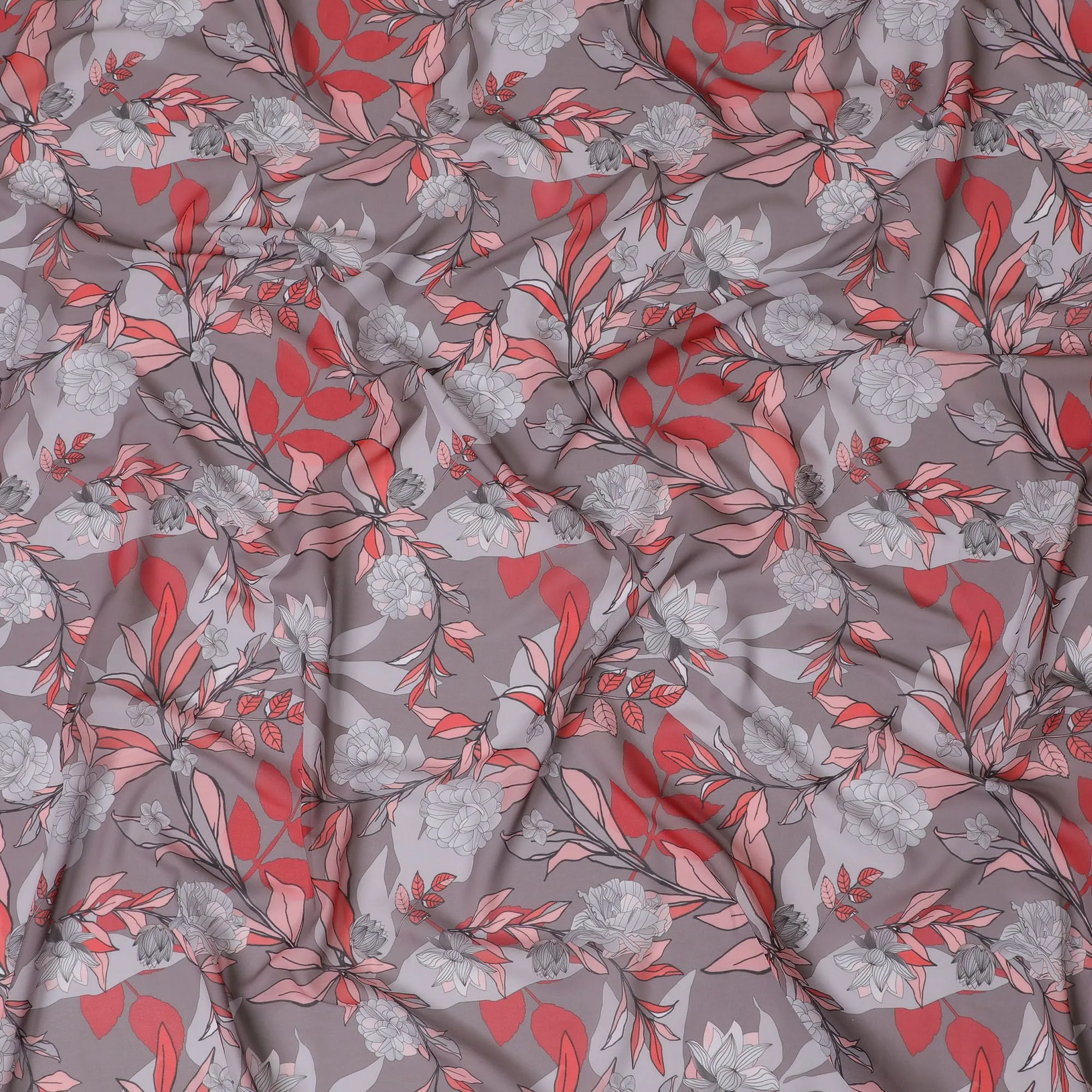 Coral Charm Floral Synthetic Georgette Fabric - Contemporary Print, 110cm - Buy Online-D17991