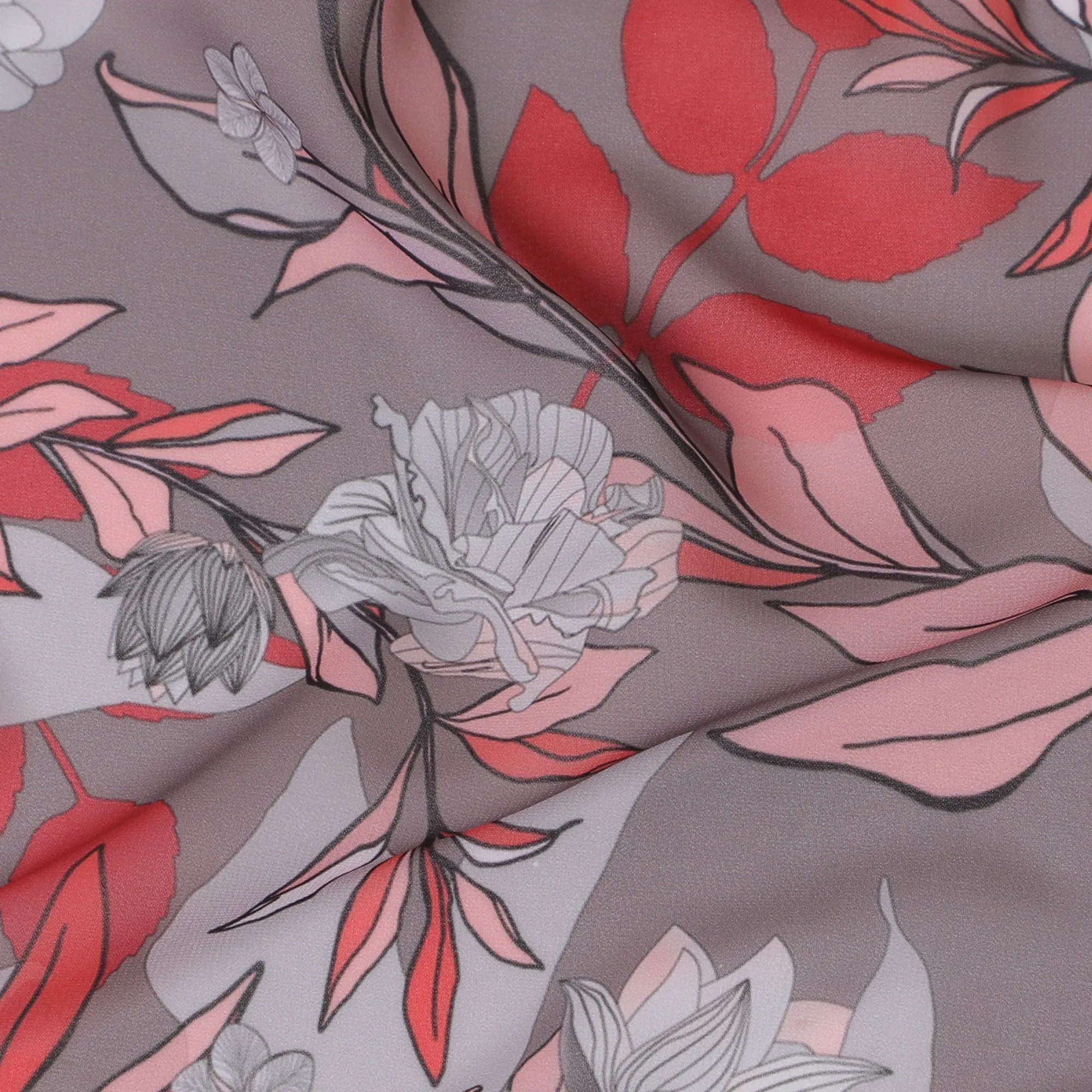 Coral Charm Floral Synthetic Georgette Fabric - Contemporary Print, 110cm - Buy Online-D17991