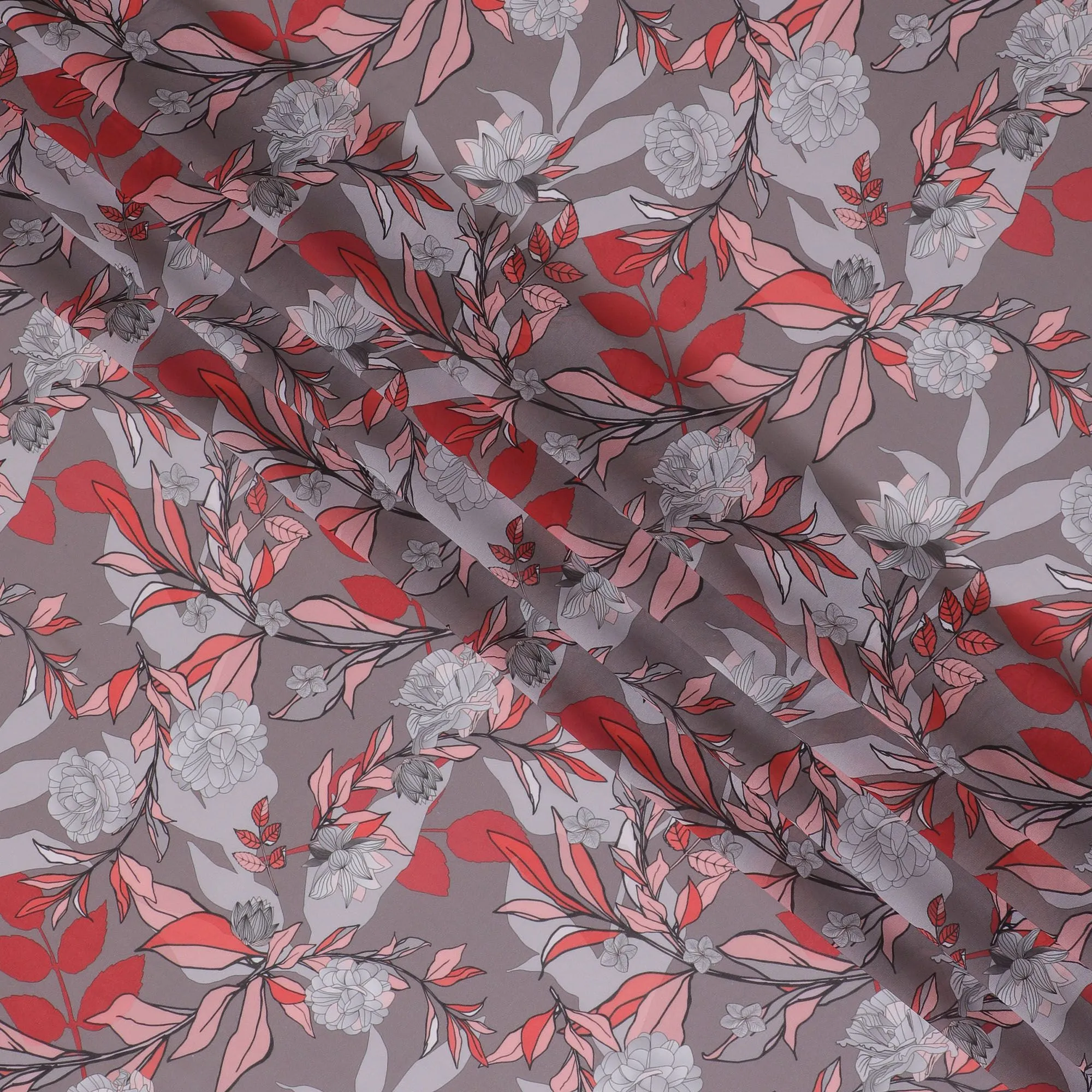 Coral Charm Floral Synthetic Georgette Fabric - Contemporary Print, 110cm - Buy Online-D17991