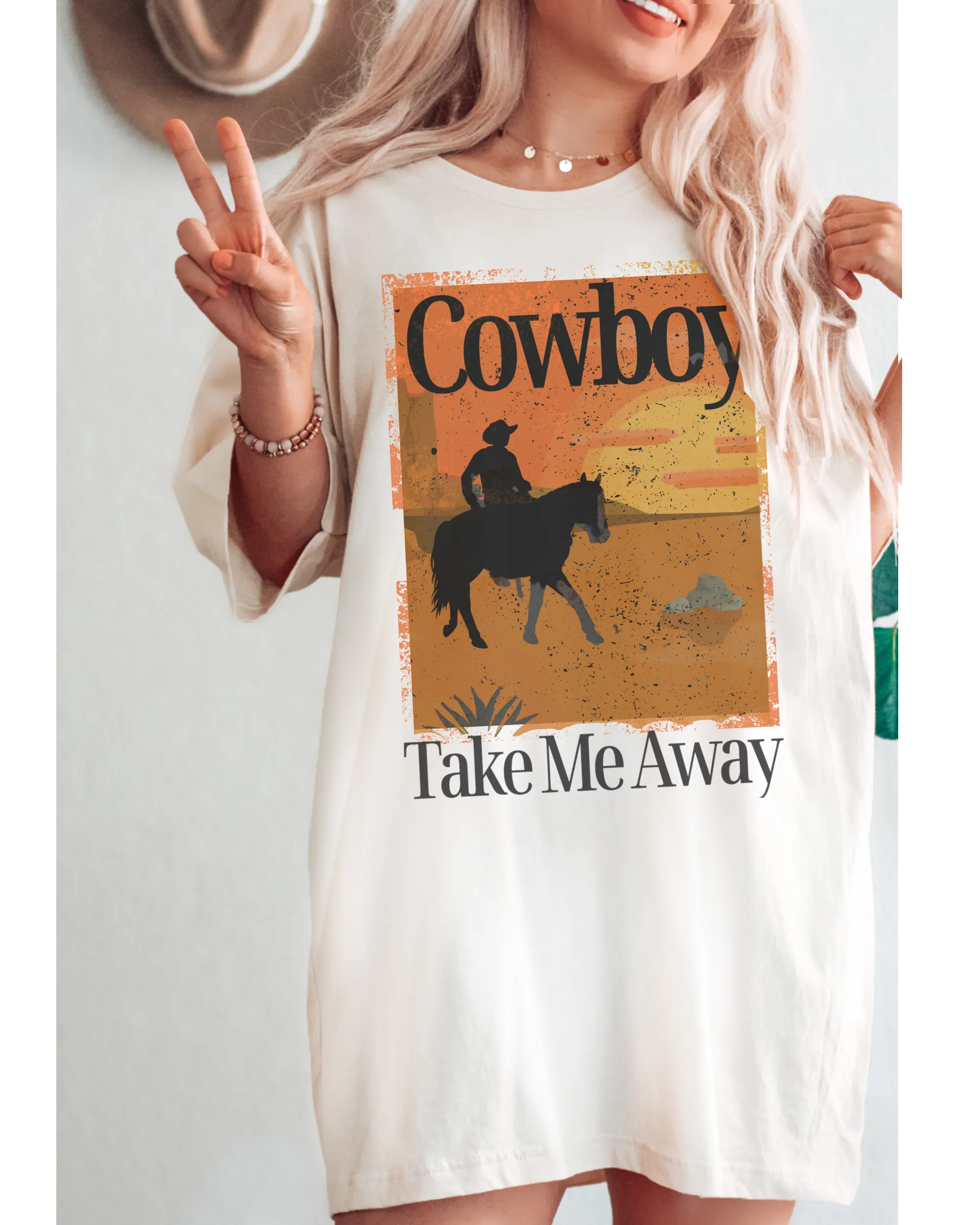 Cowboy Take Me Away T-Shirt, Retro, Distressed Western Cowboy Desert Design, Trendy Western T-Shirt