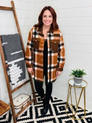 Cozy Cognac Plaid and Corduroy Shacket