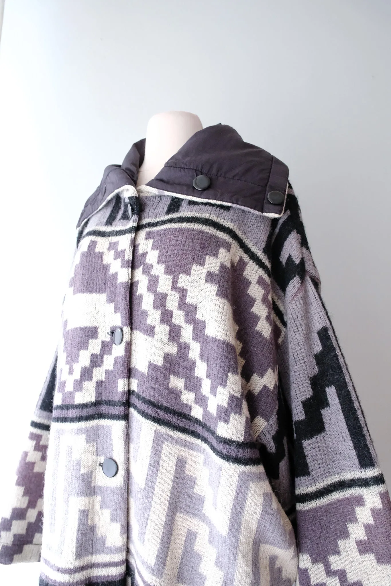 Cozy Ombre Grey Wool Mohair Pendleton Style Reversible Cocoon Coat / Sz M