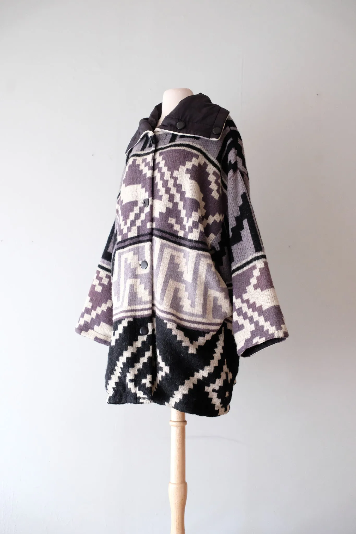 Cozy Ombre Grey Wool Mohair Pendleton Style Reversible Cocoon Coat / Sz M