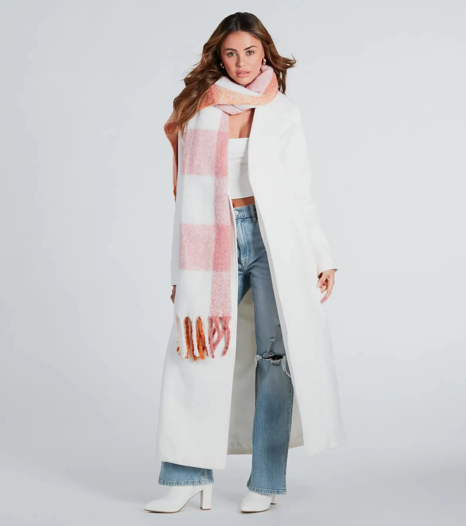 Cozy Stroll Colorblock Fringe Blanket Scarf