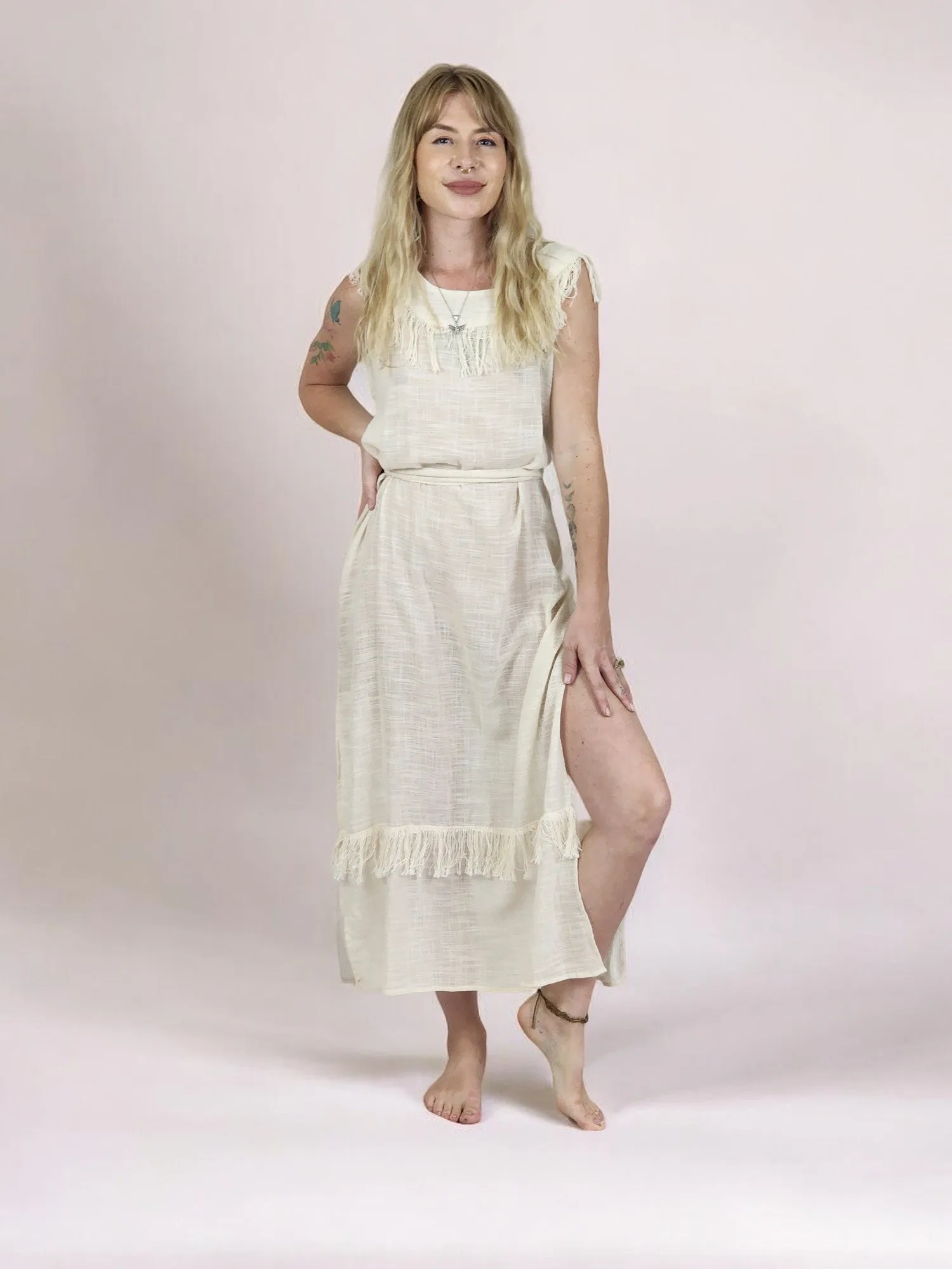 Cream Organic Linen Maxi Dress