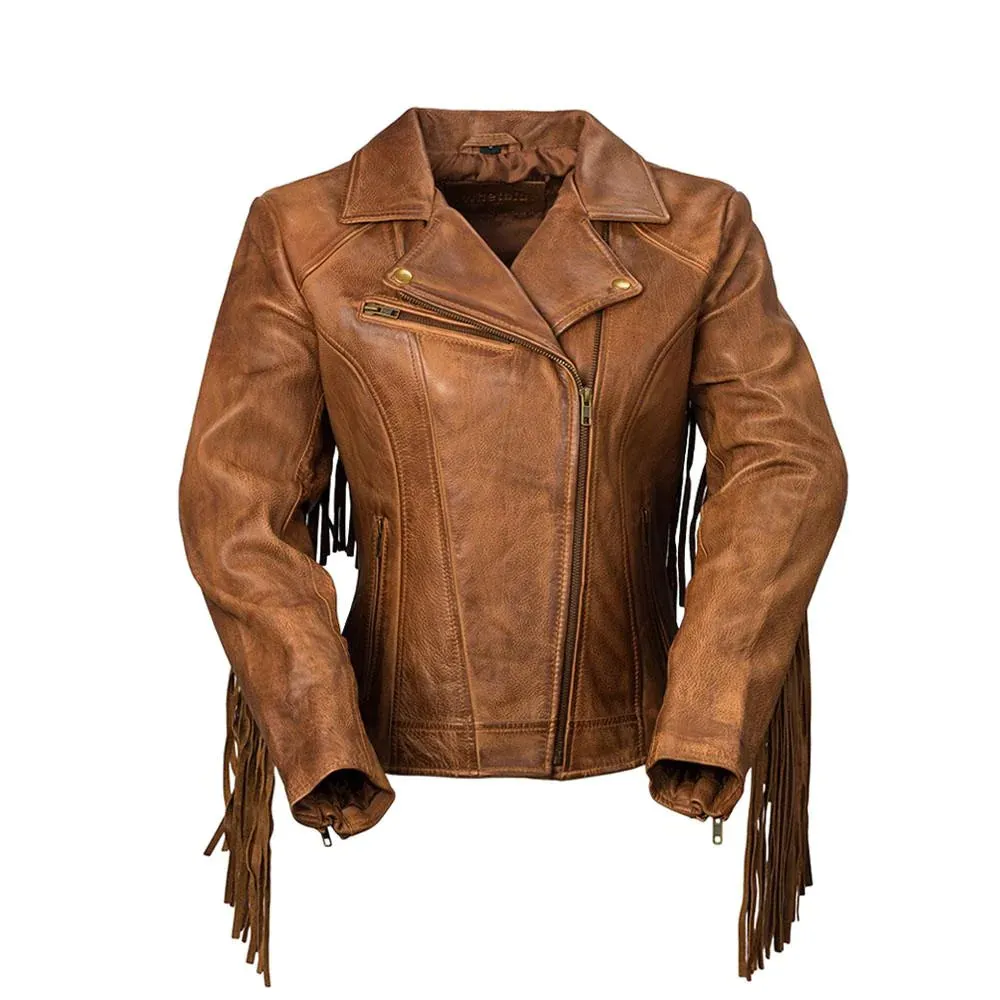 Daisy Womens Fashion Leather Jacket whiskey