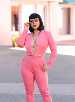 Dapper Dietrich Jumpsuit (Flamingo Pink)