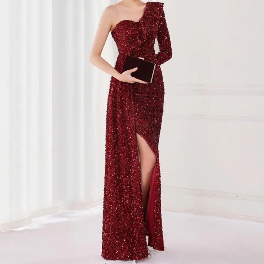 Darcy Long-Sleeve Cold Shoulder Glitter Sheath Dress