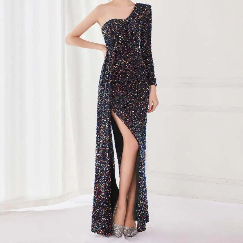 Darcy Long-Sleeve Cold Shoulder Glitter Sheath Dress