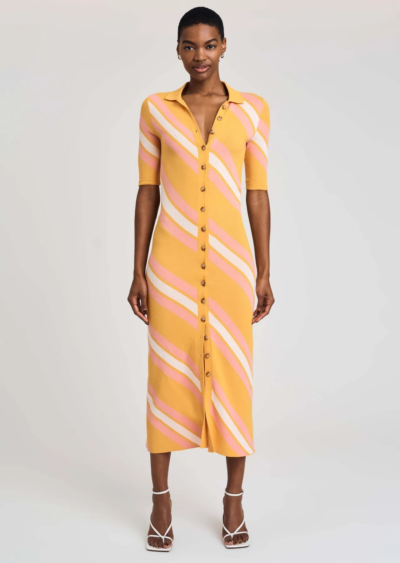 Derek Lam 10 Crosby - Aurelia Waist Tie Sweater Dress in Orange/Pink/White