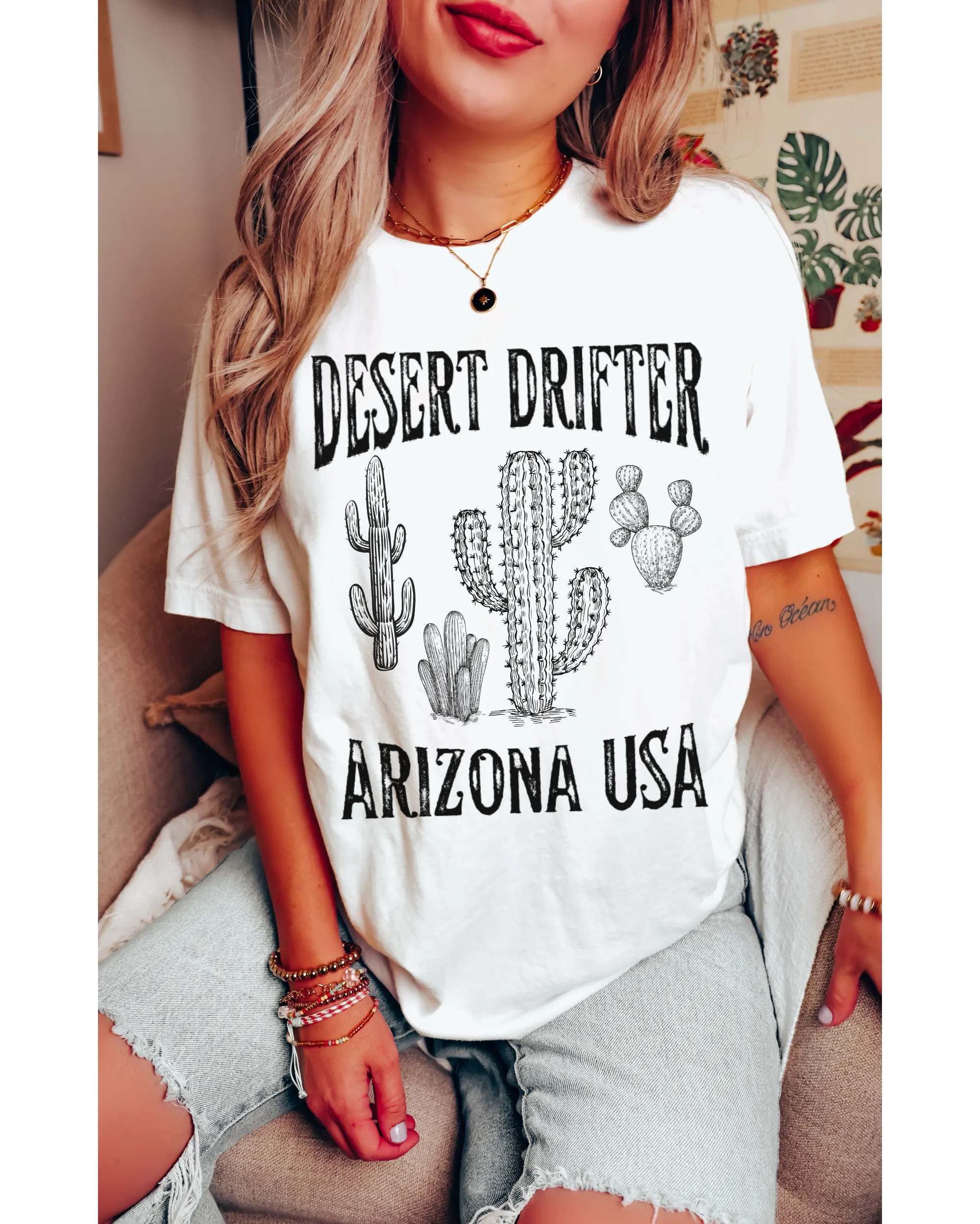 Desert Drifter, Arizona USA T-Shirt, Vintage-Inspired T-Shirt, Trendy Hippie T-Shirt Western Desert Distressed Design