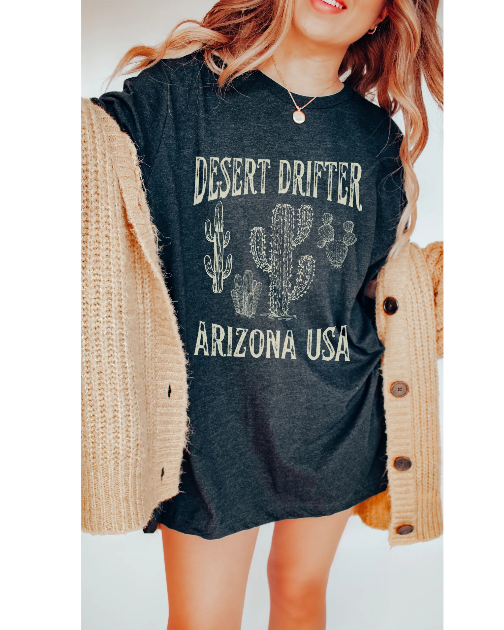 Desert Drifter, Arizona USA T-Shirt, Vintage-Inspired T-Shirt, Trendy Hippie T-Shirt Western Desert Distressed Design