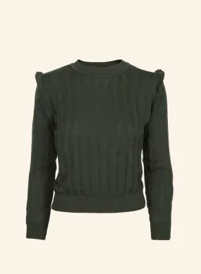 Diana - Forest Green Ruffle Knitted Top