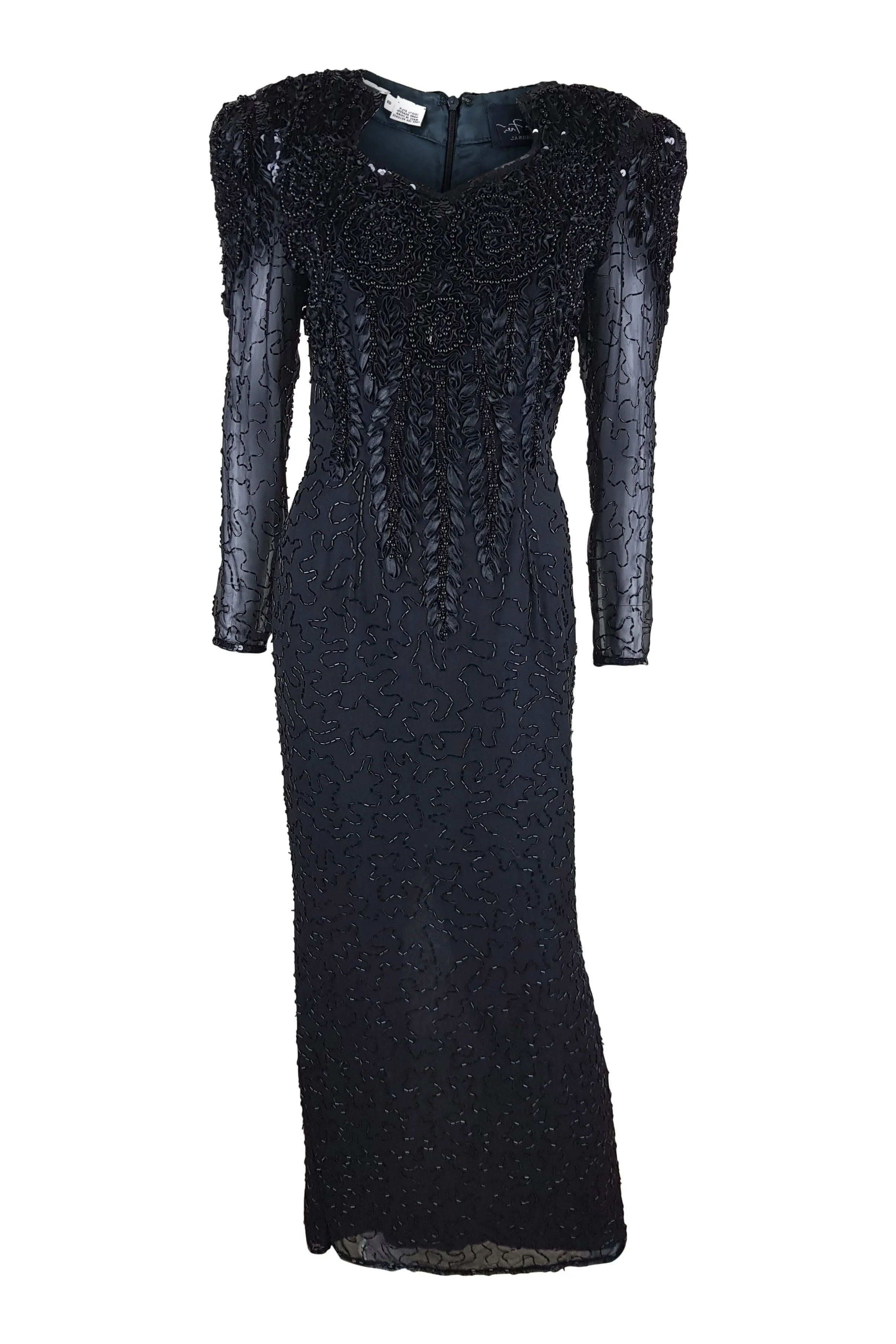 DIANE FREIS Vintage Beaded Black Long Sleeved Cocktail Dress (S)