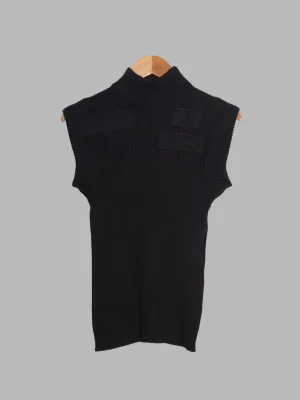 Dirk Bikkembergs black wool-acrylic logo patch rib knit vest