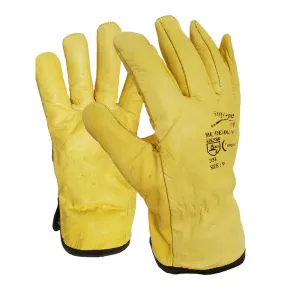 Driver Glove Fleece Cotton Lined Yellow Leather Work Glove