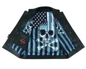 DS193 Men's Skull and Flag Lining Leather Vest "The Private"