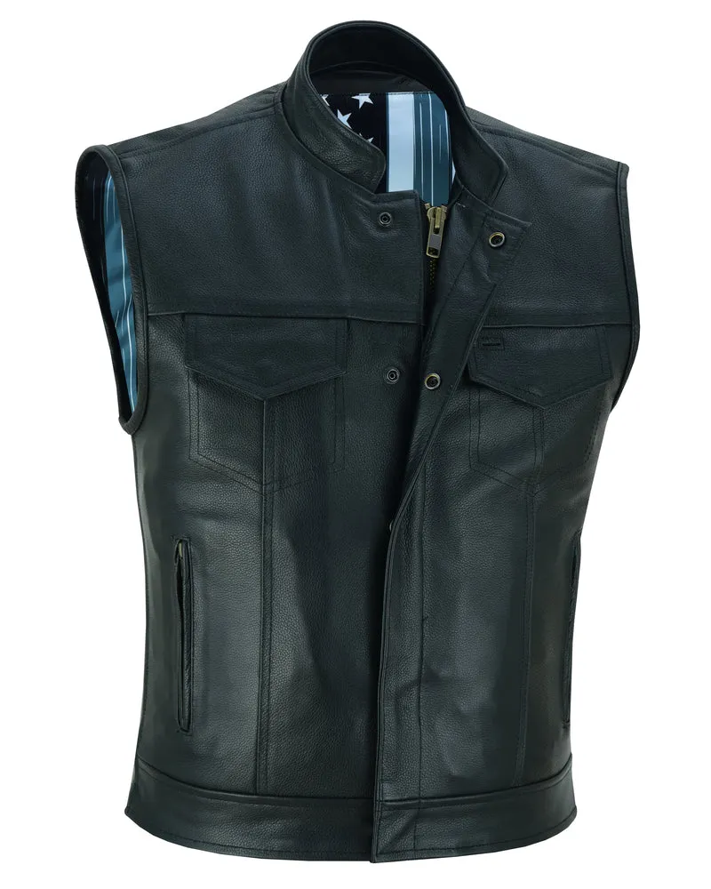 DS193 Men's Skull and Flag Lining Leather Vest "The Private"