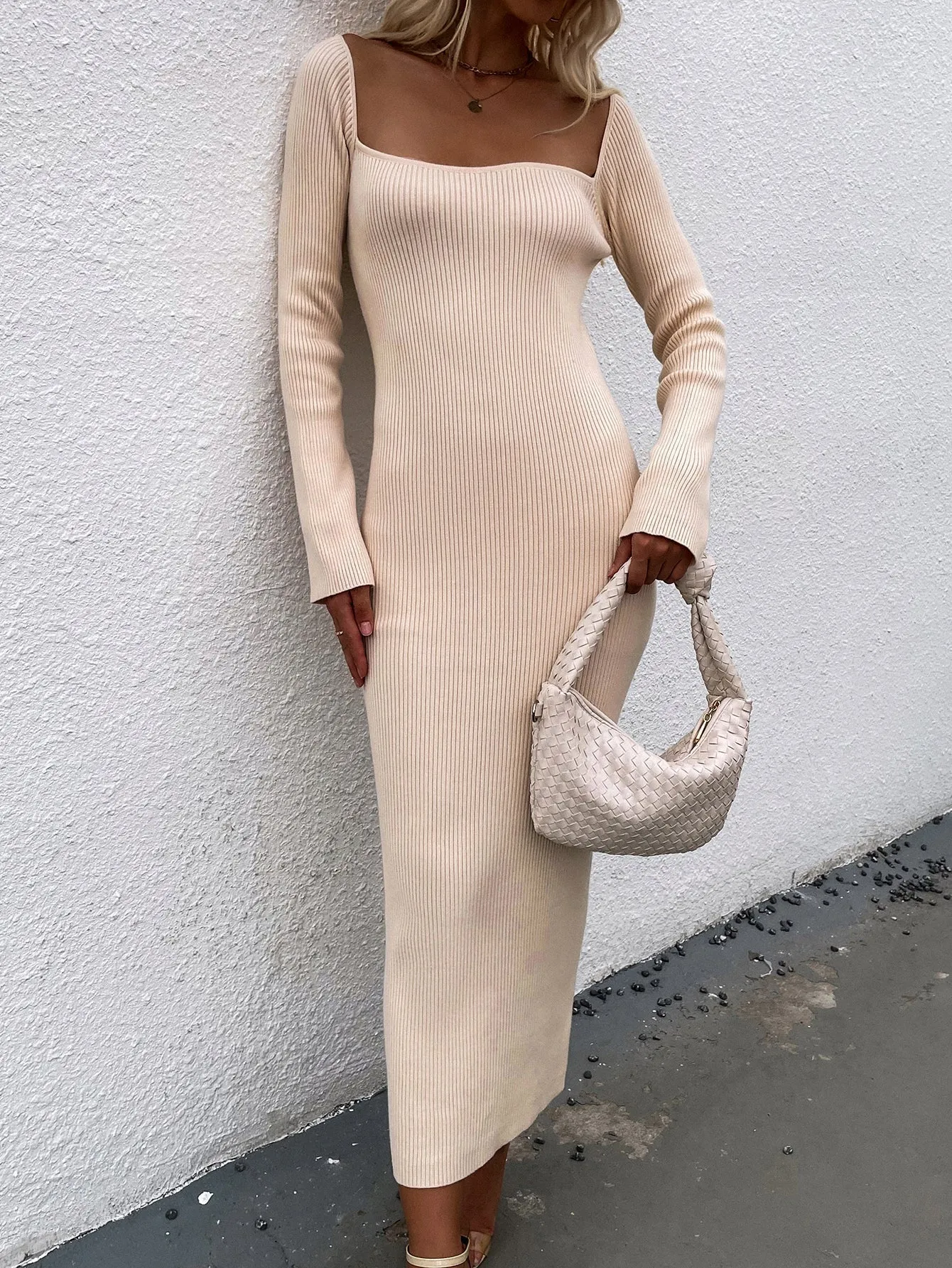 Dunnmall Knit Season Bodycon Midi Dress