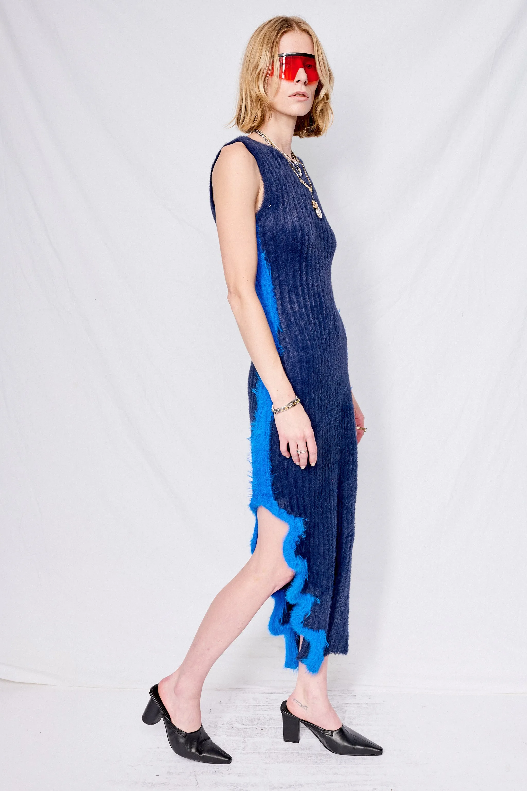 Electric Blue Miley Faux Fur Reversible Long Dress