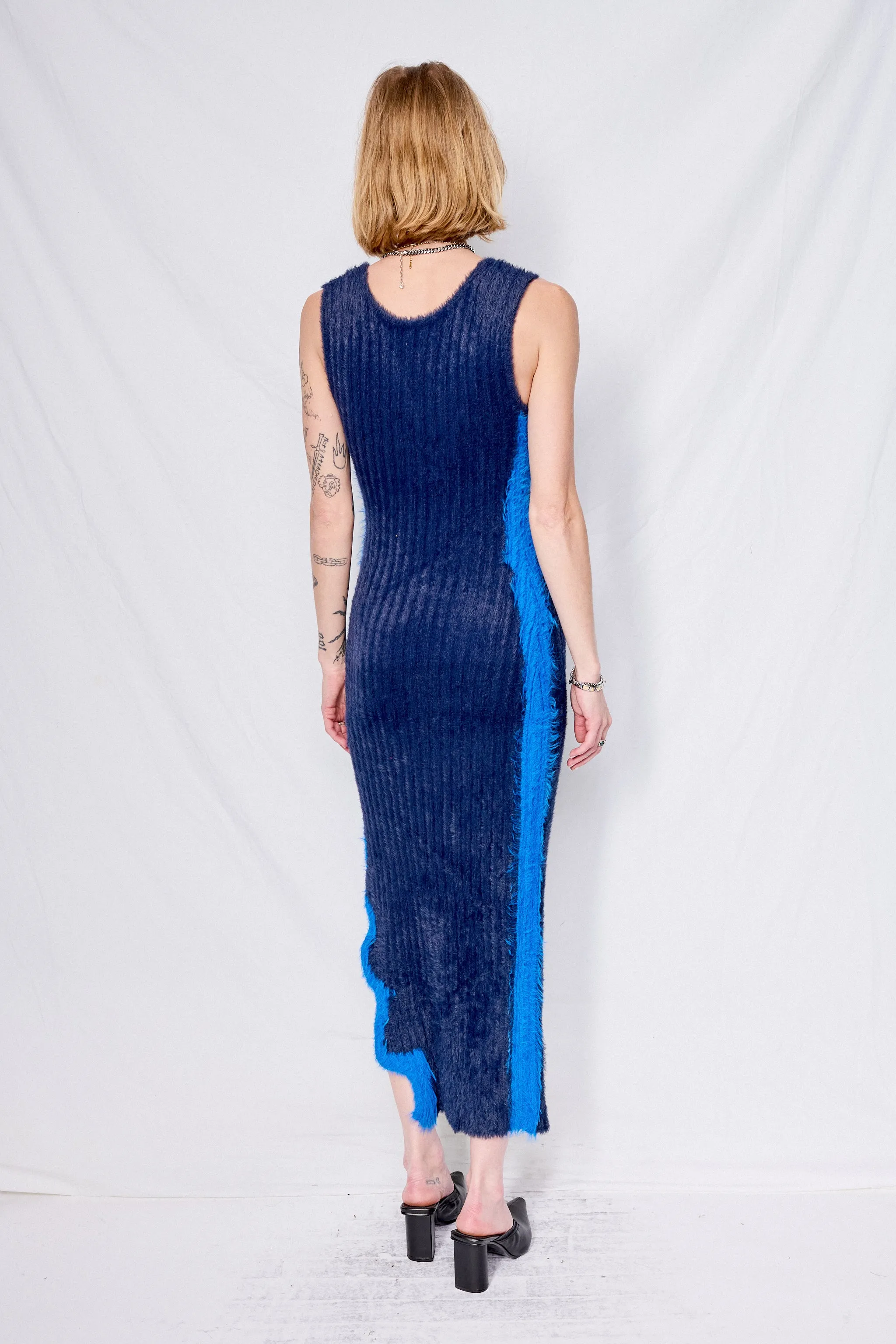 Electric Blue Miley Faux Fur Reversible Long Dress