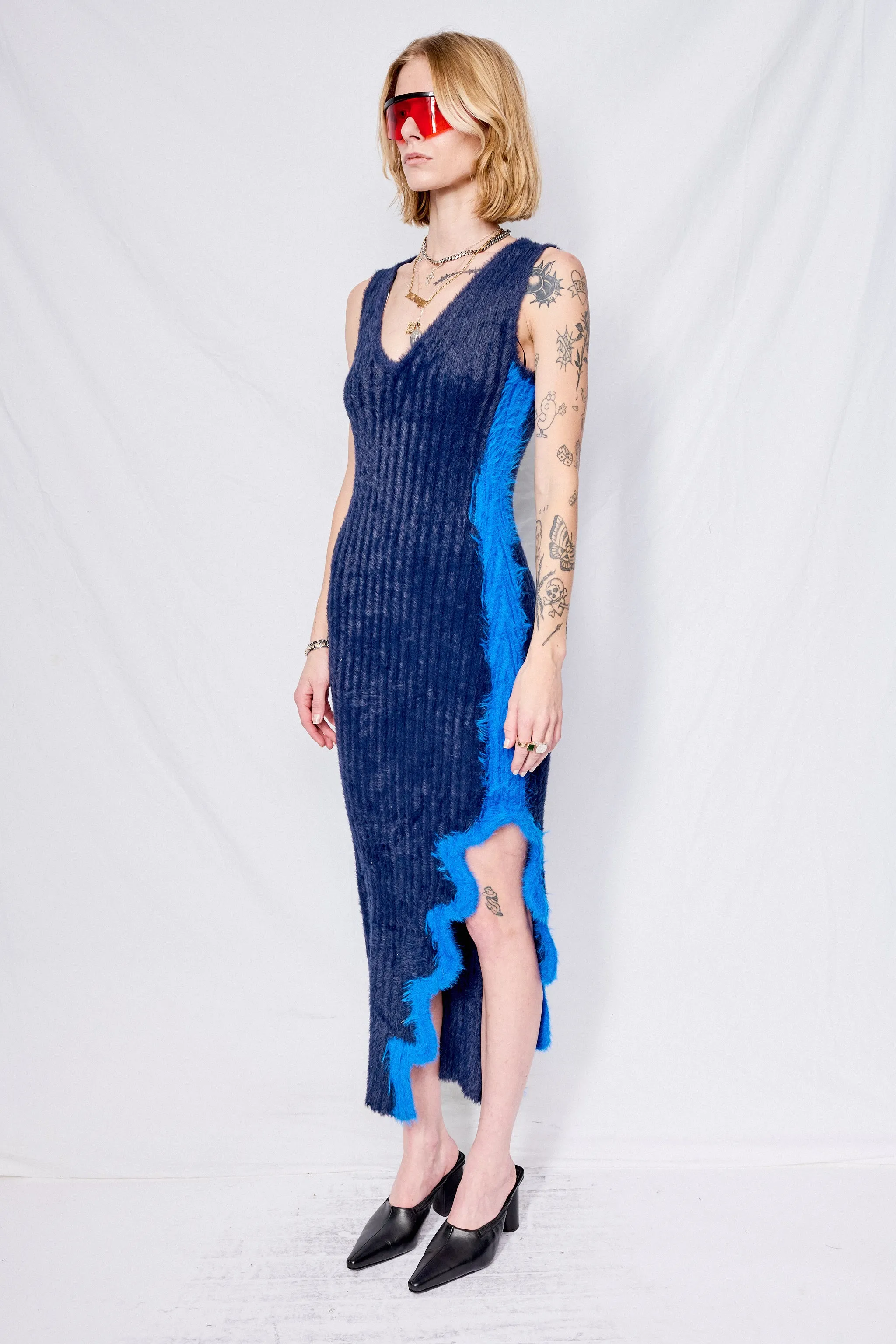 Electric Blue Miley Faux Fur Reversible Long Dress