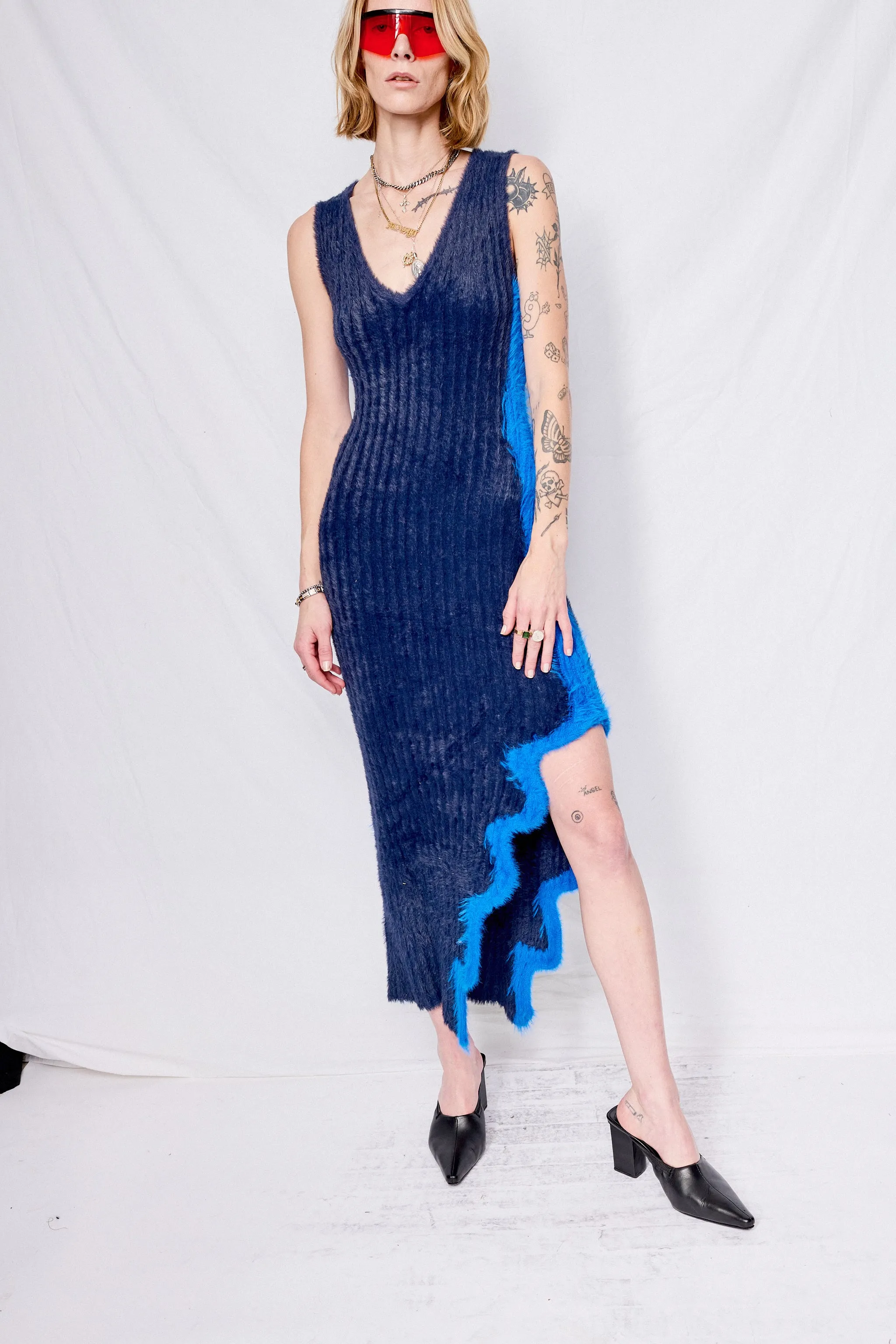 Electric Blue Miley Faux Fur Reversible Long Dress