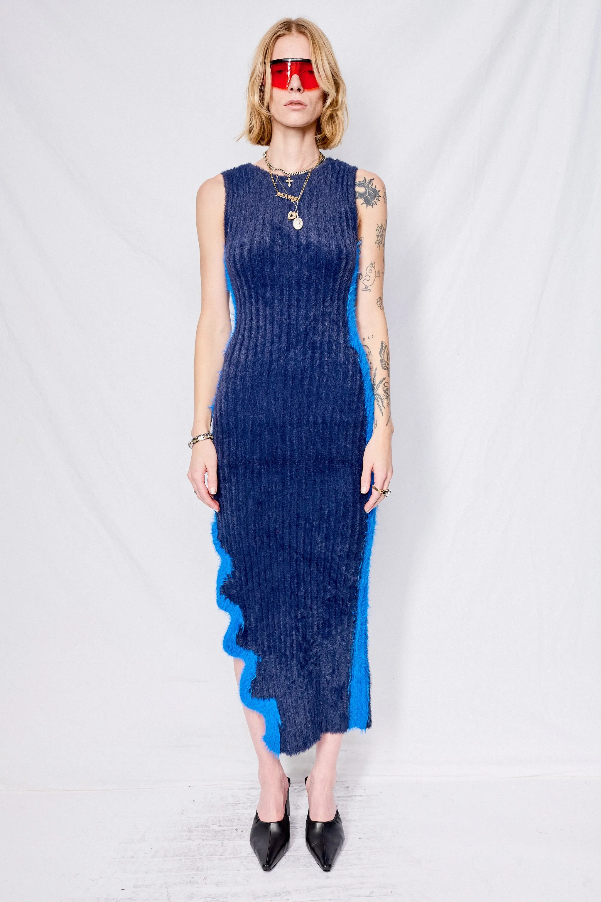 Electric Blue Miley Faux Fur Reversible Long Dress