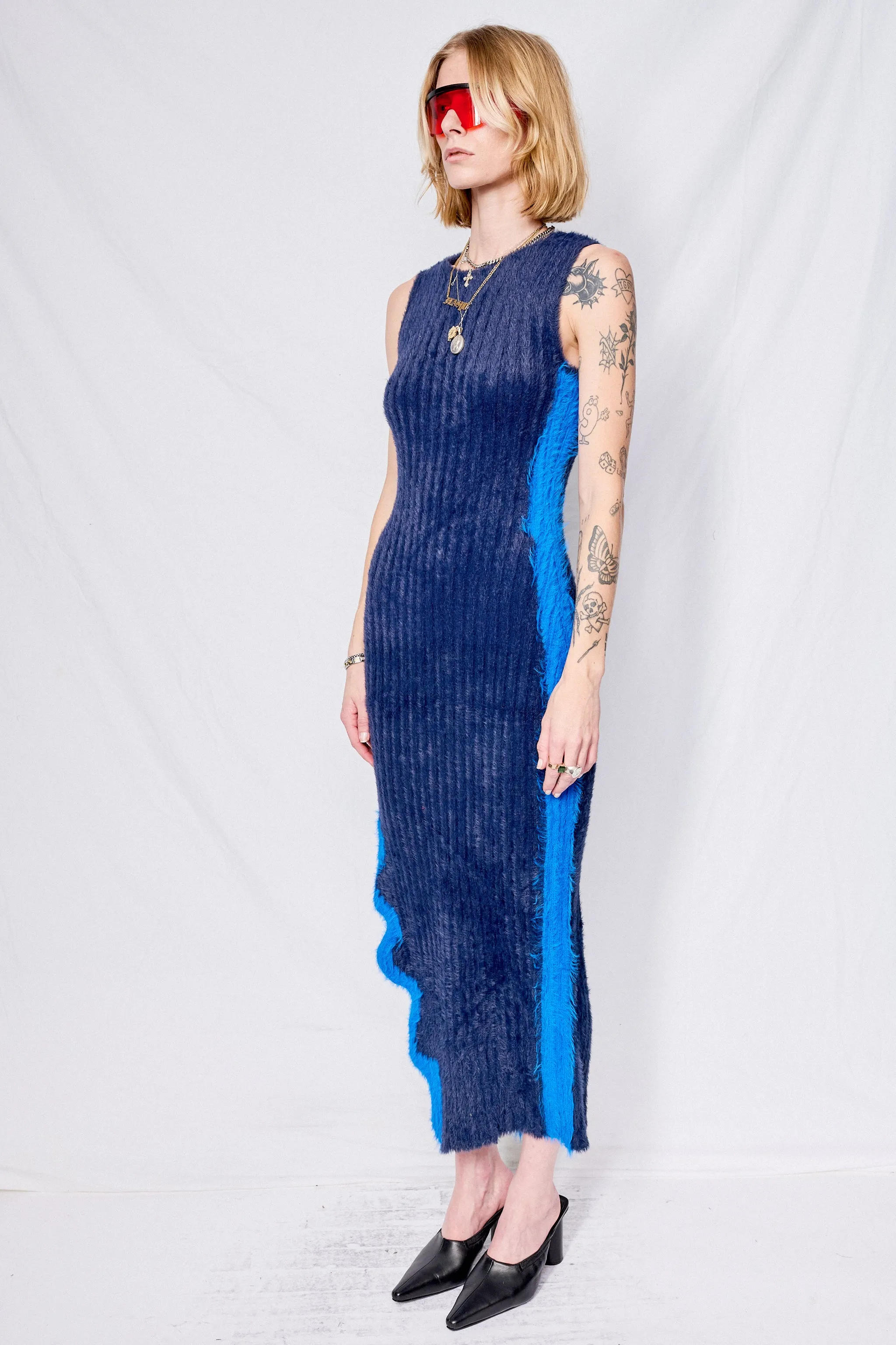 Electric Blue Miley Faux Fur Reversible Long Dress