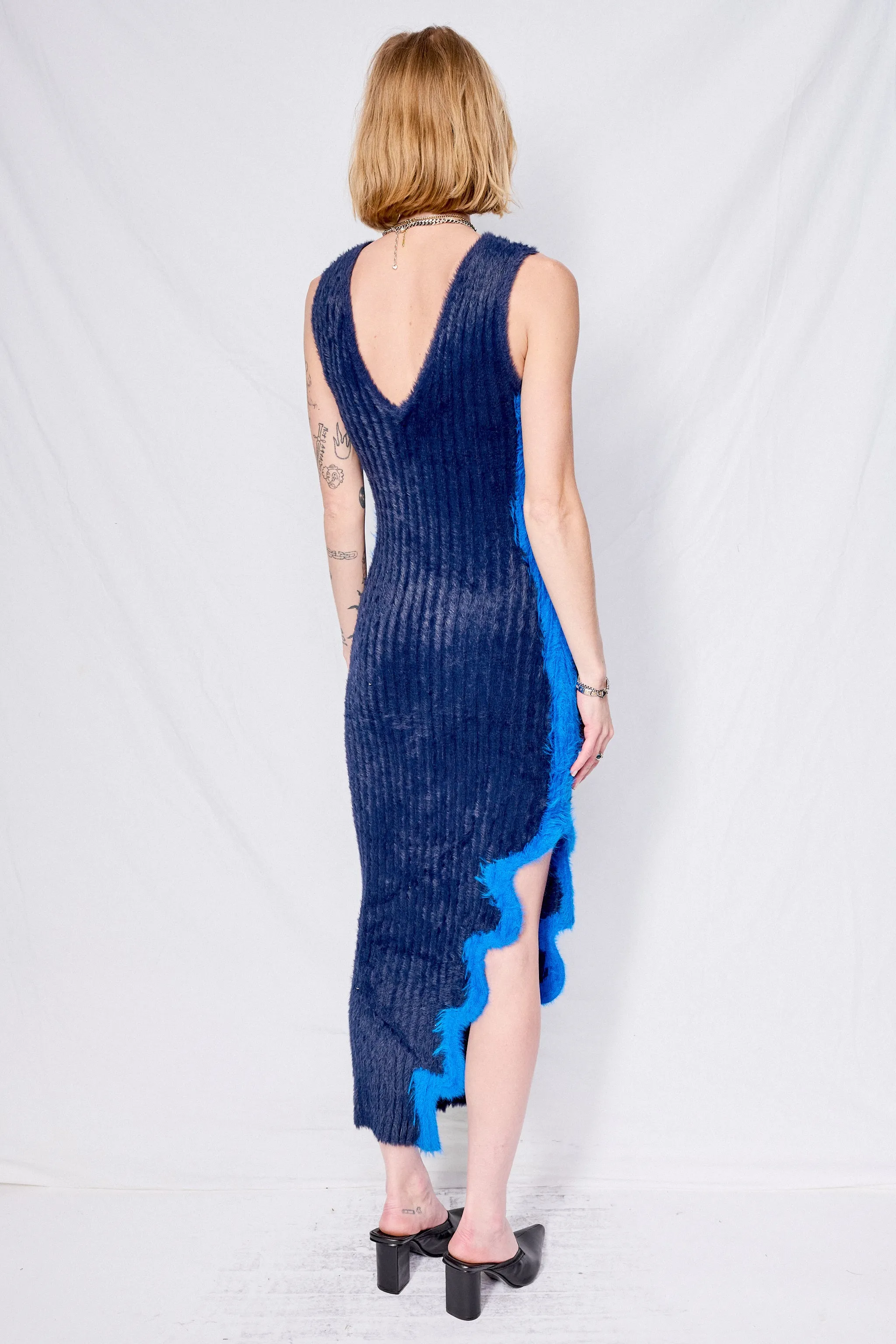 Electric Blue Miley Faux Fur Reversible Long Dress