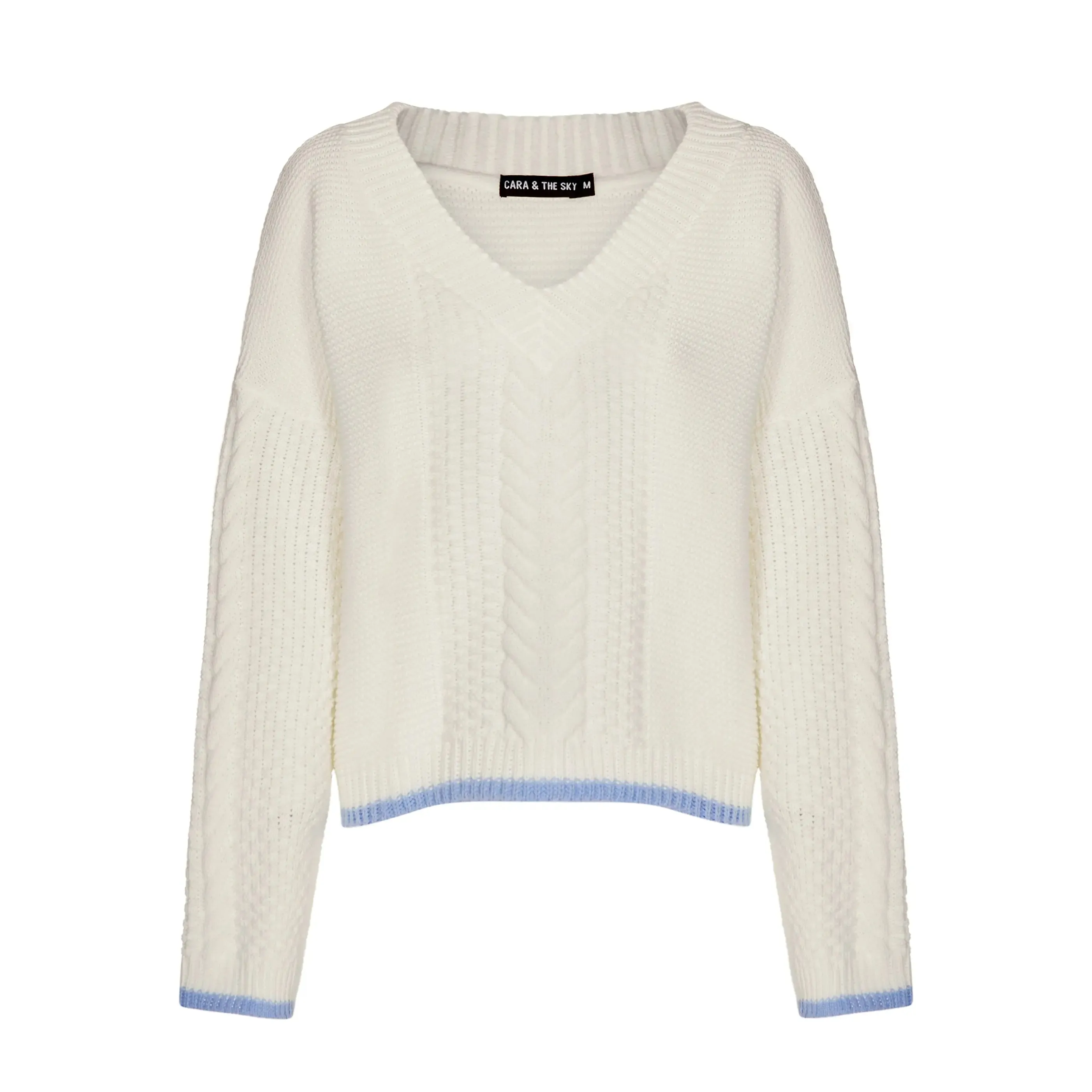 Emma v Neck Cable Knit Jumper - White