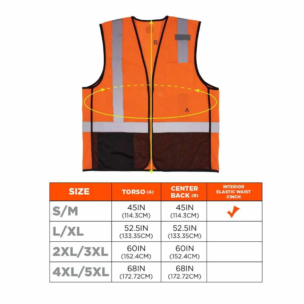 Ergodyne 23029 8210ZBK 4XL/5XL Orange Hi Vis Safety Vest