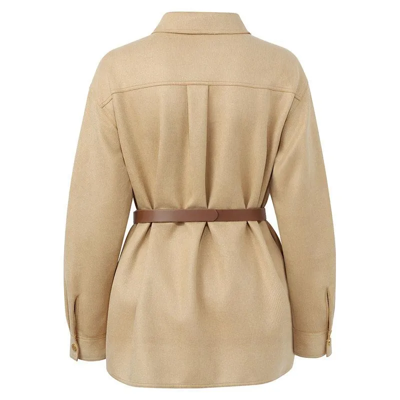 Faux Suede Women Jacket With Leather Belt