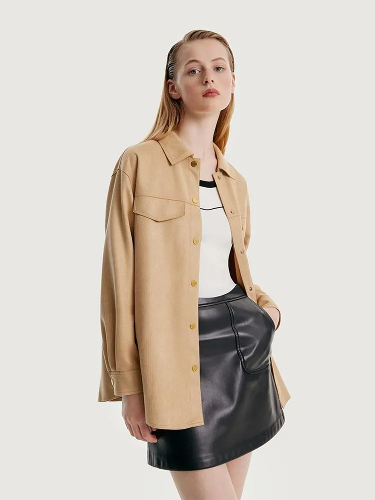 Faux Suede Women Jacket With Leather Belt