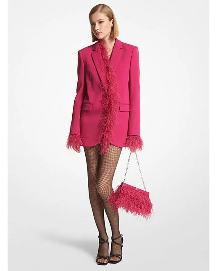 Feather Trim Crepe Boyfriend Blazer