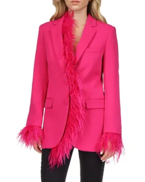 Feather Trim Crepe Boyfriend Blazer