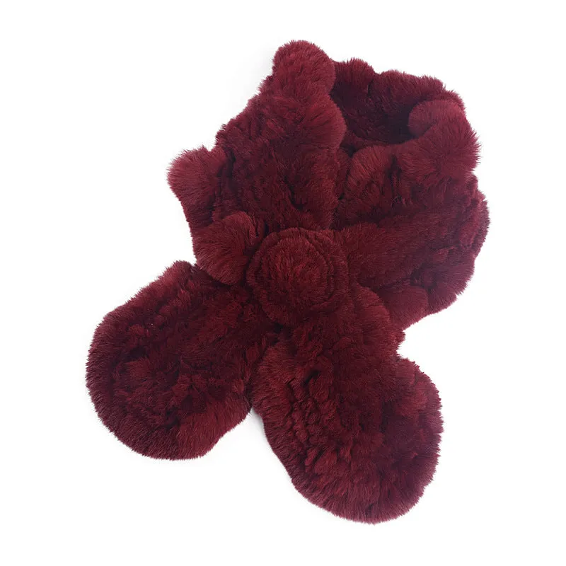 Female Autumn and Winter Elegant Ruffle Scarf Double sided Rex Rabbit Hair Weaving Temperament Neck