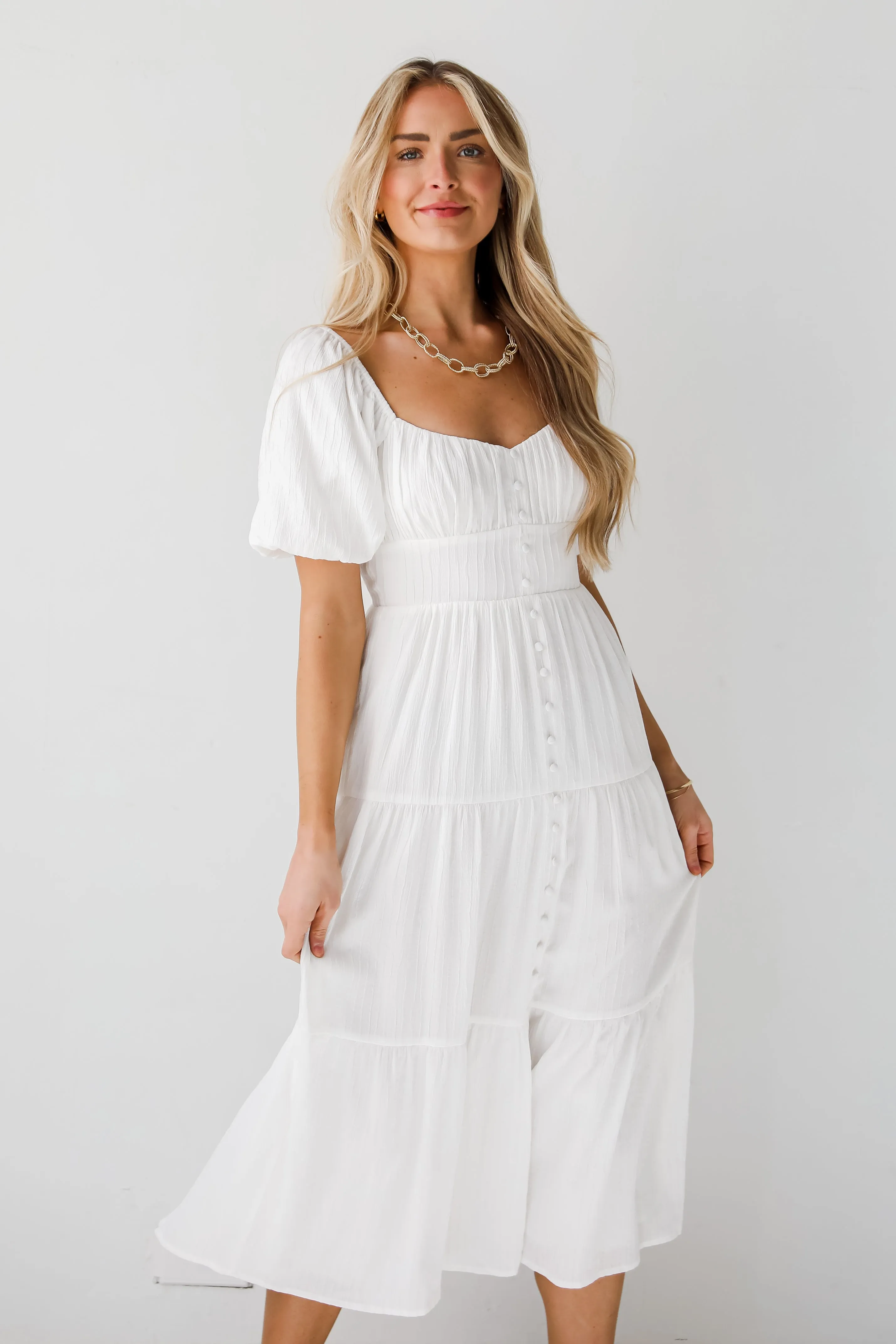 FINAL SALE - Completely Precious White Tiered Midi Dress