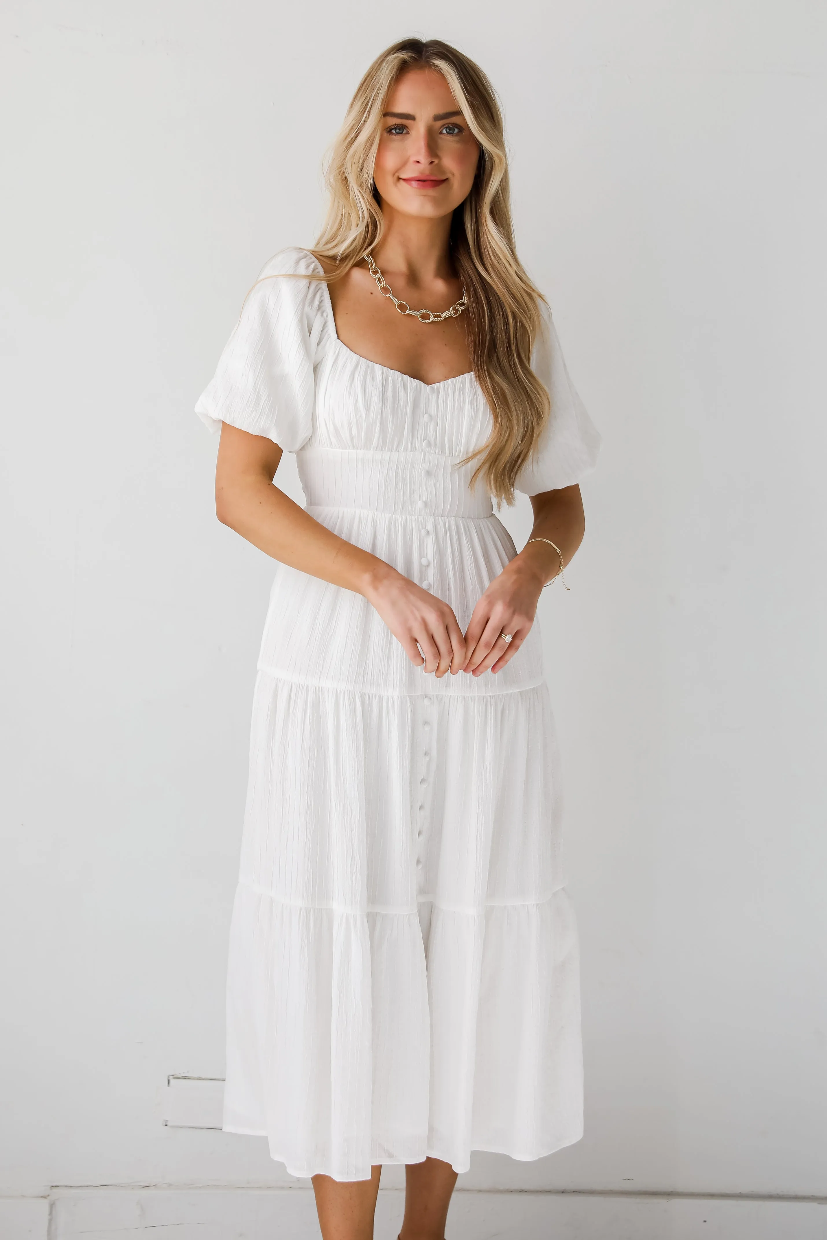 FINAL SALE - Completely Precious White Tiered Midi Dress