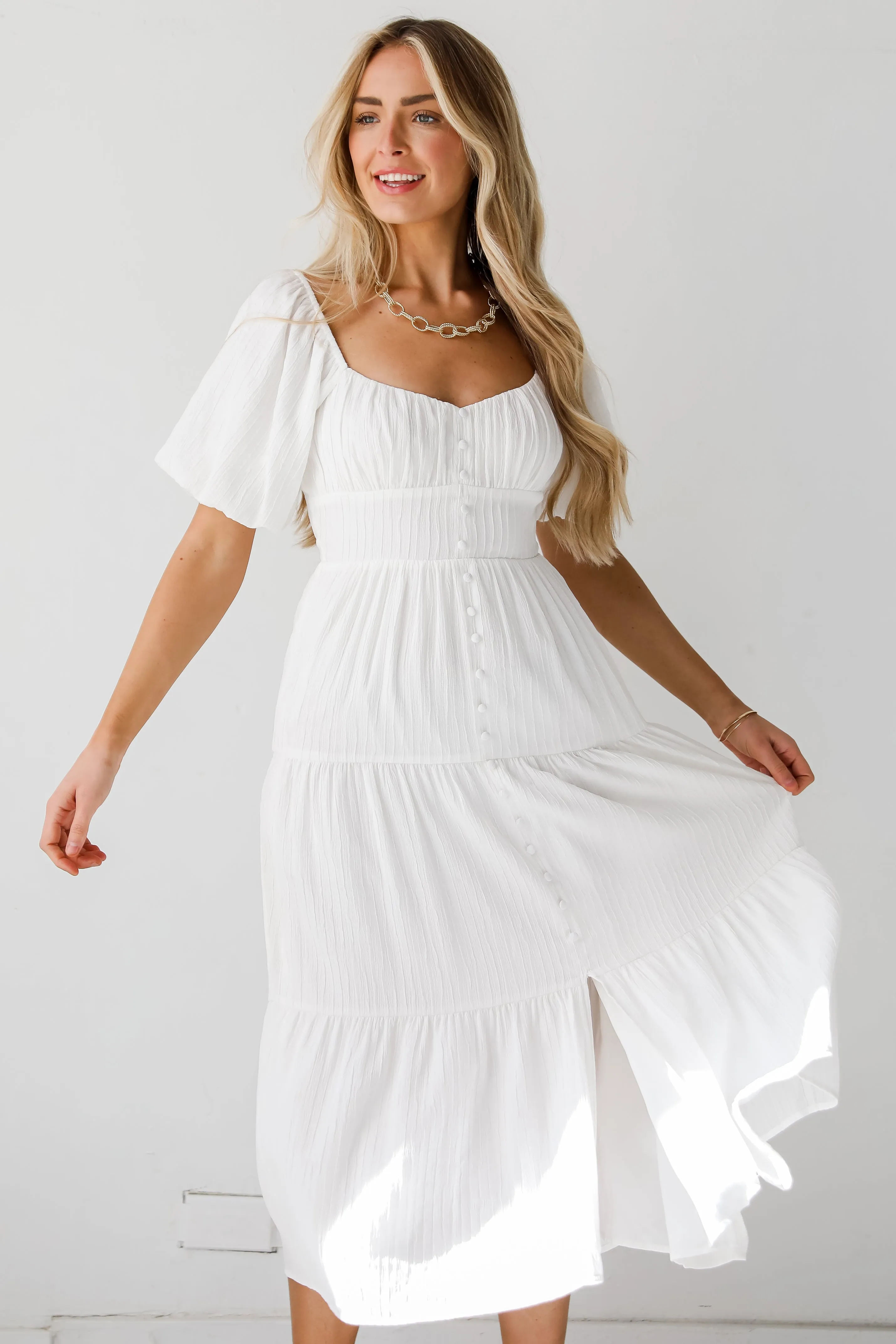 FINAL SALE - Completely Precious White Tiered Midi Dress