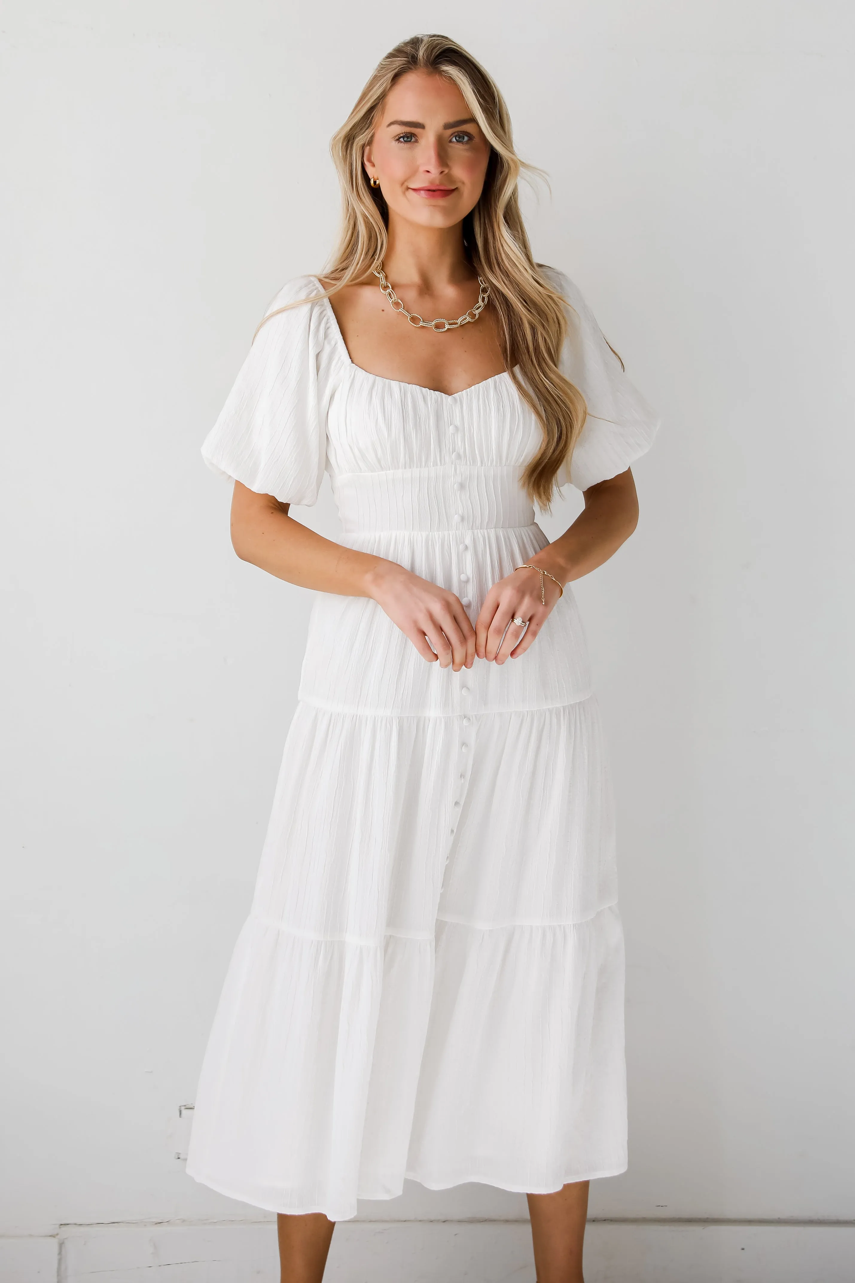 FINAL SALE - Completely Precious White Tiered Midi Dress