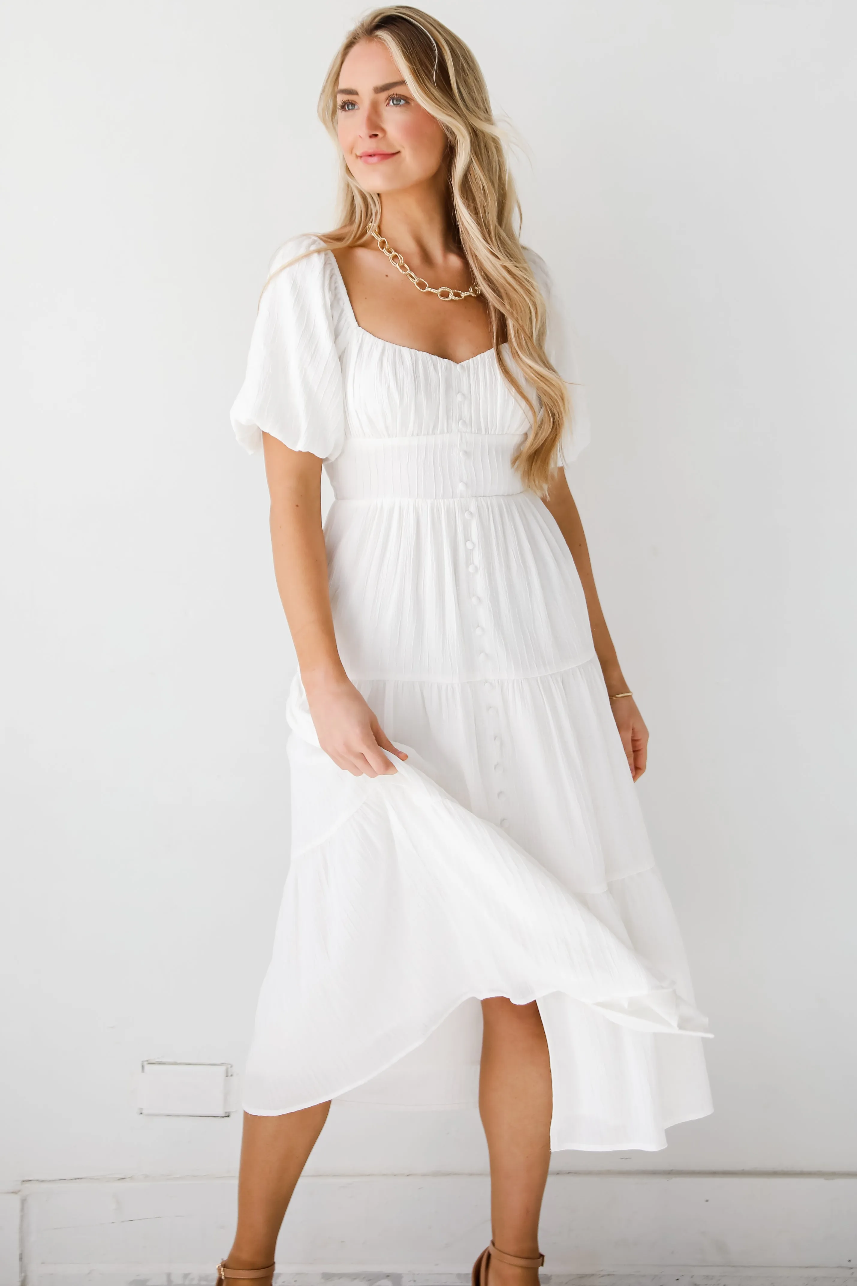 FINAL SALE - Completely Precious White Tiered Midi Dress