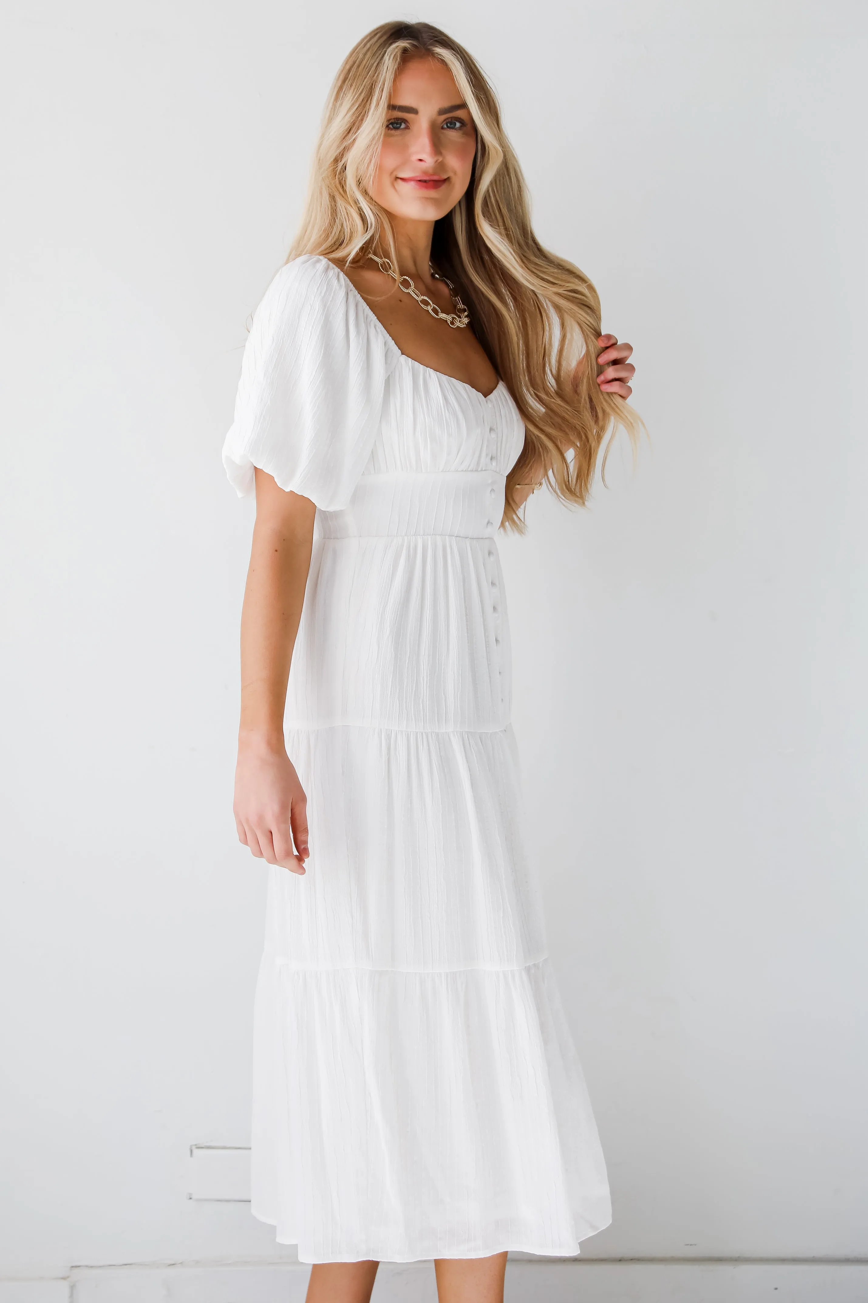 FINAL SALE - Completely Precious White Tiered Midi Dress