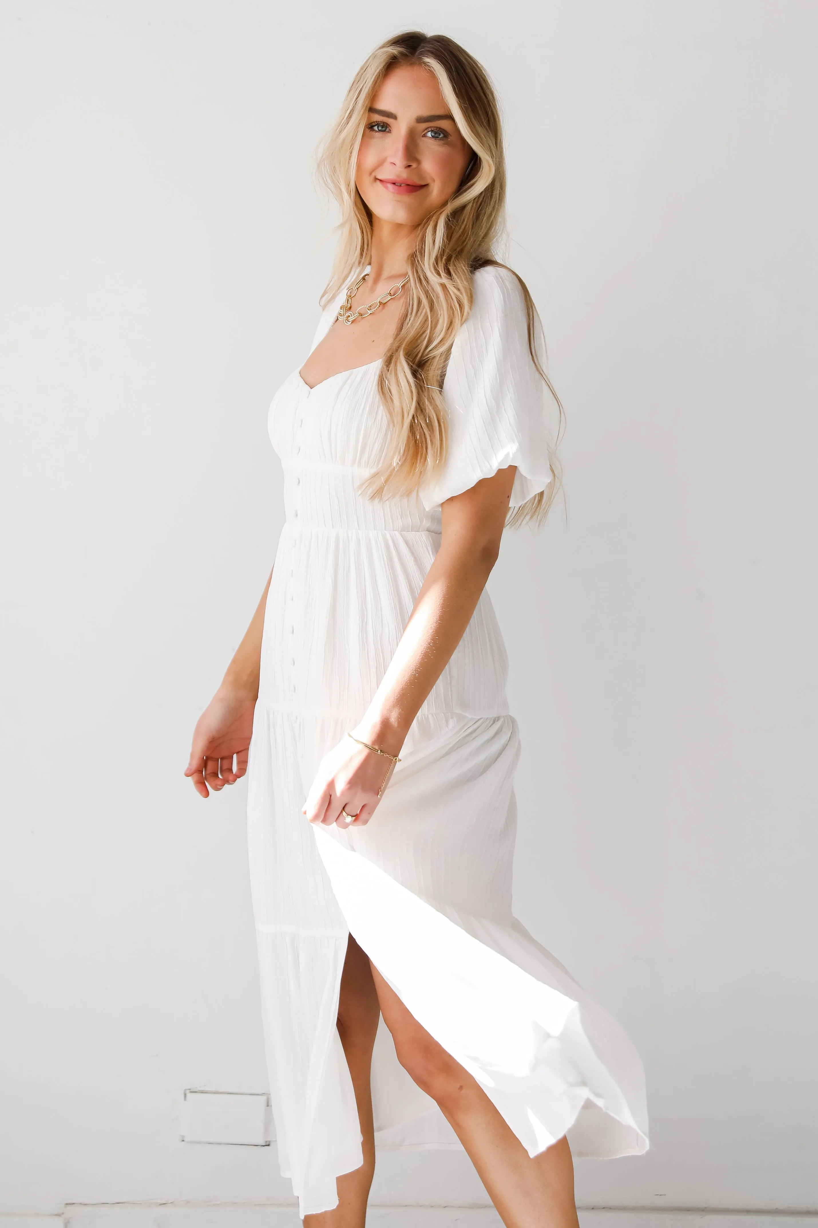 FINAL SALE - Completely Precious White Tiered Midi Dress